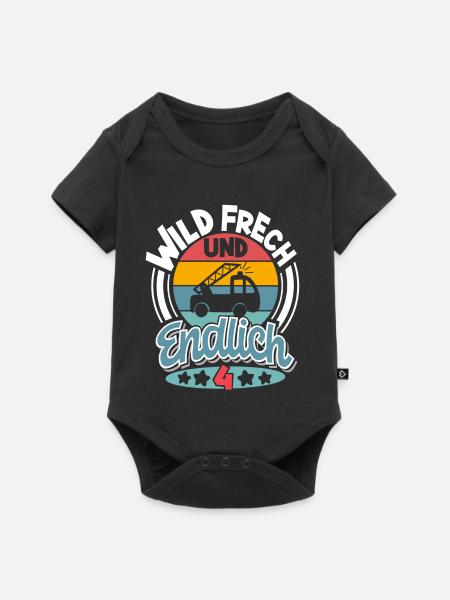 Feuerwehr 4. Geburtstag Kinder - Baby Premium Kurzarmbody - Schwarz