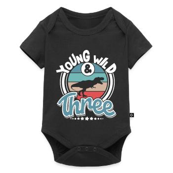 3 Jahre Kindergeburtstag Dino Dinosaurier - Baby Premium Kurzarmbody - Schwarz - Vorne