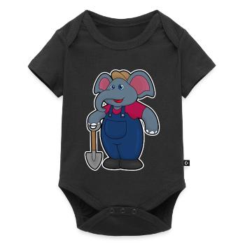 Elephant as farmer with shovel - Baby Premium short-sleeve bodysuit - black - Front