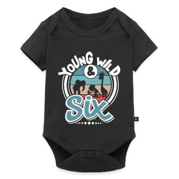 6. Geburtstag Kinder Zoo Tiere Dschungel Safari - Baby Premium Kurzarmbody - Schwarz - Vorne