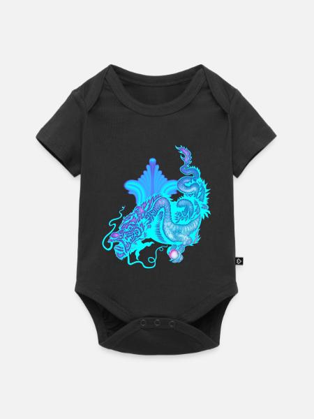 Hellblauer chinesischer Drache - Baby Premium Kurzarmbody - Schwarz