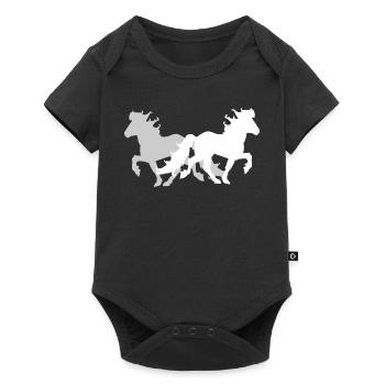 2 Chevaux Islandais Elégant Tölt Dames Filles Enfants - Body à manches courtes Premium Bébé - noir - Devant
