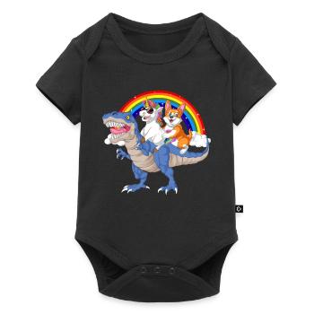corgi et licorne chevauchant le dinosaure - Body à manches courtes Premium Bébé - noir - Devant