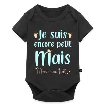 Je suis peut être petit mais maman me tient - Body à manches courtes Premium Bébé - noir - Devant