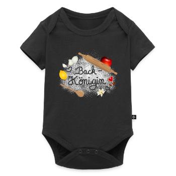 Mehl und Back Zutaten mit Schriftzug Back Königin - Baby Premium Kurzarmbody - Schwarz - Vorne
