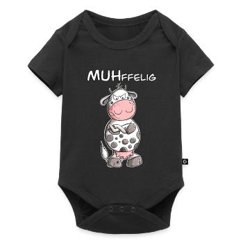 Muffelige Kuh I Muffel Kuh Wortspiel I Statement - Baby Premium Kurzarmbody - Schwarz - Vorne