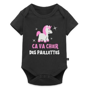 ca va chier des paillettes, licorne, unicorne - Body à manches courtes Premium Bébé - noir - Devant