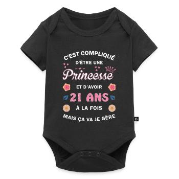 Cadeau 21 ans Princesse 21e Anniversaire Humour - Body à manches courtes Premium Bébé - noir - Devant