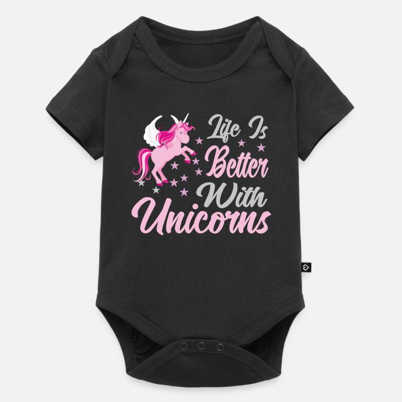Leben ist besser mit Einhörnern - Baby Premium Kurzarmbody - Schwarz