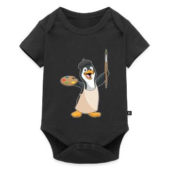 Pinguin Maler Pinsel Malen - Baby Premium Kurzarmbody - Schwarz - Vorne
