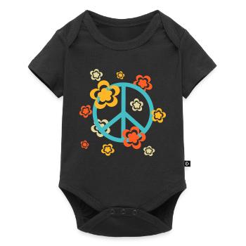 70s Flower Pattern - Baby Premium short-sleeve bodysuit - black - Front