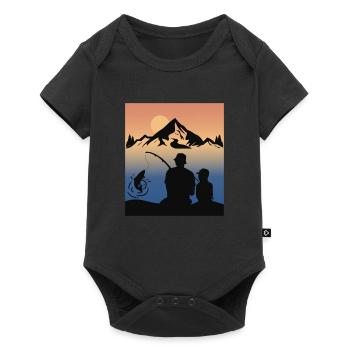 Pêche Papa Fils Famille Camping Montagne Nature - Body à manches courtes Premium Bébé - noir - Devant
