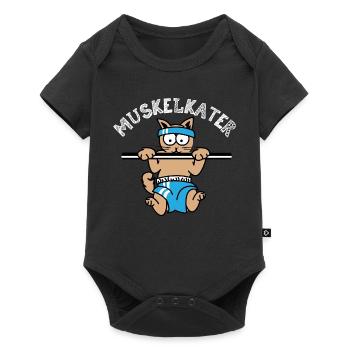 Muskelkater Klimmzüge lustig Katze Kater Symbol - Baby Premium Kurzarmbody - Schwarz - Vorne