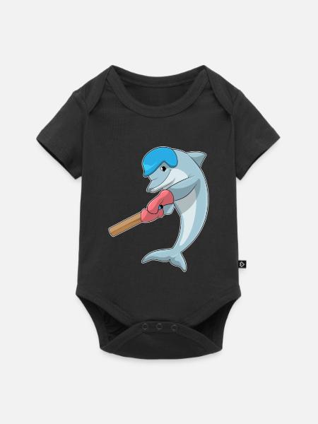 Delfin Cricket Cricketschläger - Baby Premium Kurzarmbody - Schwarz