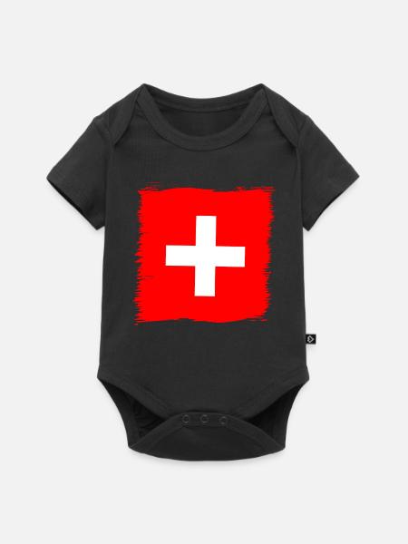 Schweiz Schweizer Fahne Flagge Geschenk - Baby Premium Kurzarmbody - Schwarz