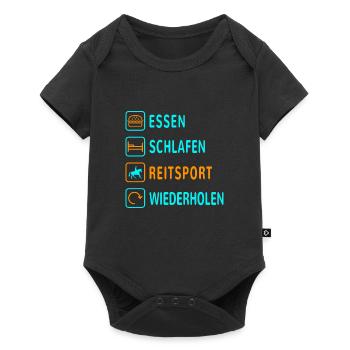 Essen. Schlafen. Reitsport. Wiederholen Design - Baby Premium Kurzarmbody - Schwarz - Vorne