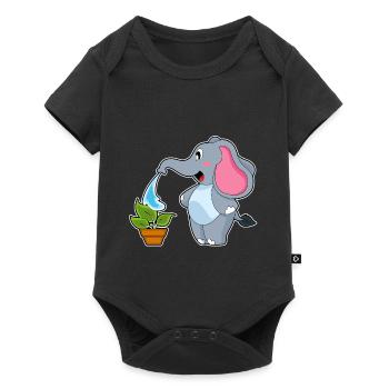 Elefant Gärtner Pflanze Garten - Baby Premium Kurzarmbody - Schwarz - Vorne