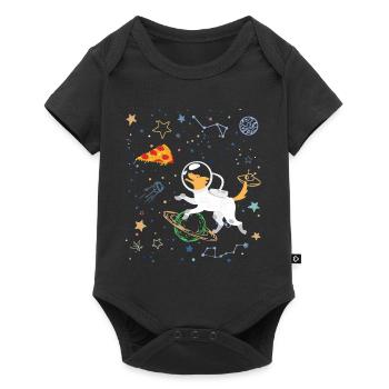 Cartoon Astronaut with Space and Pizza - Baby Premium short-sleeve bodysuit - black - Front