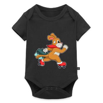 Hund Rollschuhfahren Rollschuhe - Baby Premium Kurzarmbody - Schwarz - Vorne