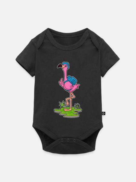 Flamingo Wanderer Rucksack Wandern - Baby Premium Kurzarmbody - Schwarz