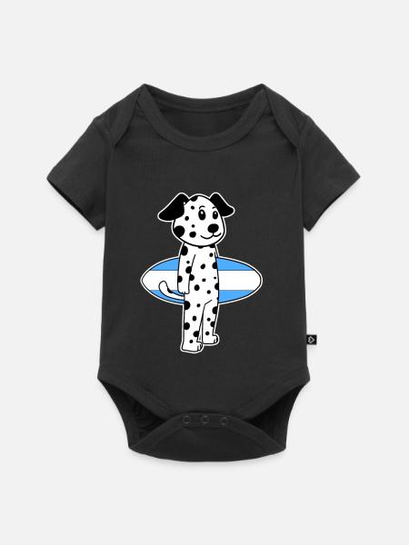 Surfboard Hund Dalmatiner Surfen Geschenk - Baby Premium Kurzarmbody - Schwarz