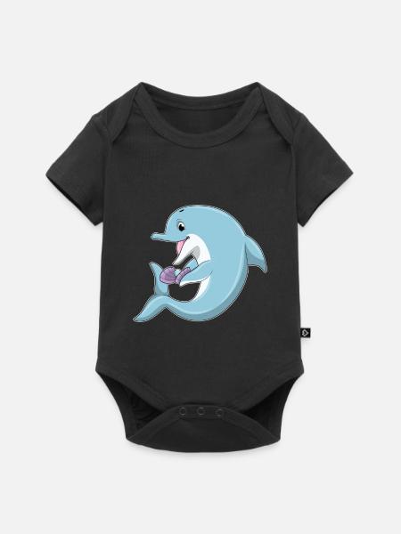 Delfin Perle - Baby Premium Kurzarmbody - Schwarz