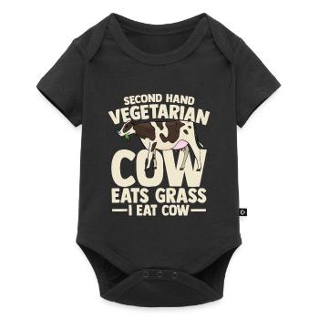 second hand vegetarian cow eats grass i eat cow - Baby Premium Kurzarmbody - Schwarz - Vorne