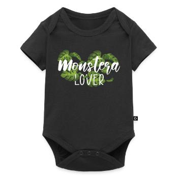 Monstera Lover Tropische Pflanzen Geschenk - Baby Premium Kurzarmbody - Schwarz - Vorne