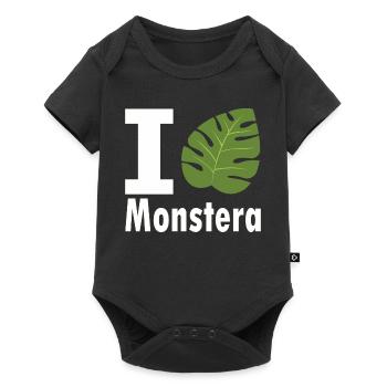 I love Monstera Fensterblatt Pflanzen Geschenk - Baby Premium Kurzarmbody - Schwarz - Vorne