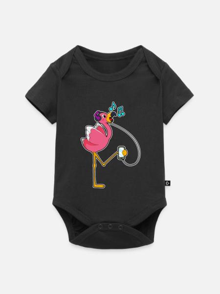 Flamingo Kopfhörer Musik - Baby Premium Kurzarmbody - Schwarz