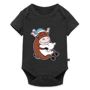 Ochse mit Kissen und Schlafmütze - Baby Premium Kurzarmbody - Schwarz - Vorne