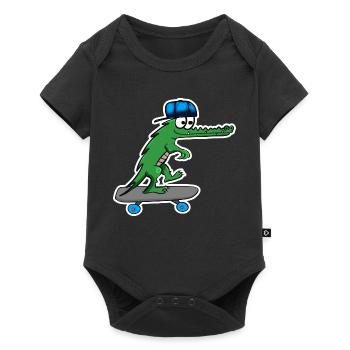 Crocodile avec skateboard et casquette - Body à manches courtes Premium Bébé - noir - Devant
