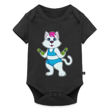 Cat Bodybuilder Dumbbell Bodybuilding - Baby Premium short-sleeve bodysuit - black - Front