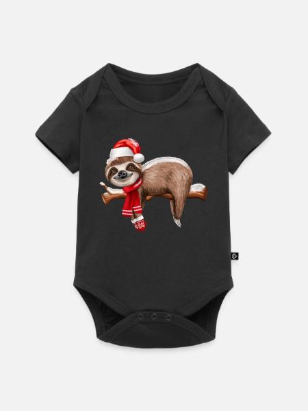 Weihnachten Faultier Paresseux de Noël - Body à manches courtes Premium Bébé - noir