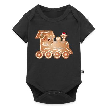 Gingerbread man as train driver in the gingerbread train - Baby Premium short-sleeve bodysuit - black - Front