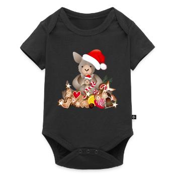 kangourou doux pour Noël avec chapeau de Noël - Body à manches courtes Premium Bébé - noir - Devant