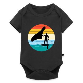 Wing Foiling Hydrofoil Surfen Surf Wassersport - Baby Premium Kurzarmbody - Schwarz - Vorne