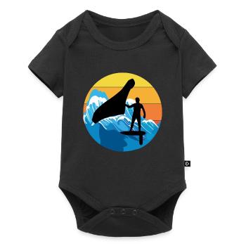 Wing Foiling Hydrofoil Surfen Surf Wassersport - Baby Premium Kurzarmbody - Schwarz - Vorne