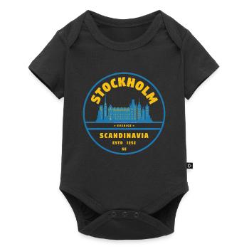 Insigne de la Skyline de Stockholm Bleu Jaune - Body à manches courtes Premium Bébé - noir - Devant