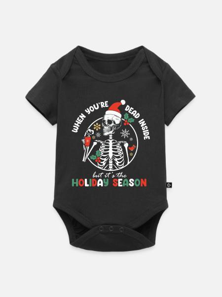 Weihnachtsskelett mit Weihnachtshut - Baby Premium Kurzarmbody - Schwarz