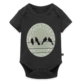 Birds on power line with Santa Christmas hats - Baby Premium short-sleeve bodysuit - black - Front