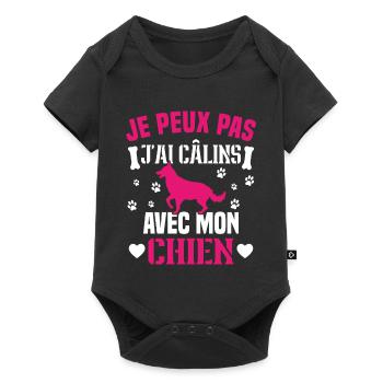 je peux pas j'ai câlins avec mon chien humour - Body à manches courtes Premium Bébé - noir - Devant