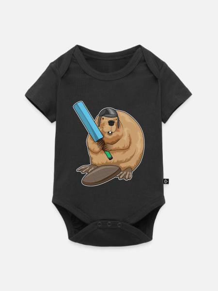 Biber Cricket Cricketschläger - Baby Premium Kurzarmbody - Schwarz