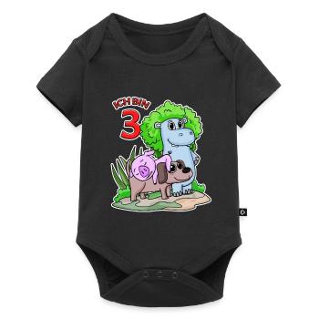 3. Geburtstag Niedliche Tiere 3 Jahre alt - Baby Premium Kurzarmbody - Schwarz - Vorne