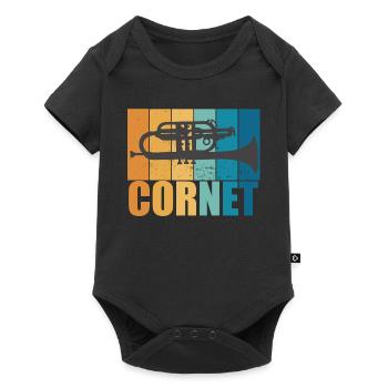 Kornett Vintage Musiker Instrument Geschenk - Baby Premium Kurzarmbody - Schwarz - Vorne