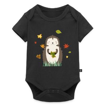 cute hedgehog in autumn with autumn foliage - Baby Premium short-sleeve bodysuit - black - Front