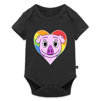 Cochon animal gay au cœur arc-en-ciel - Body à manches courtes Premium Bébé - noir - Devant