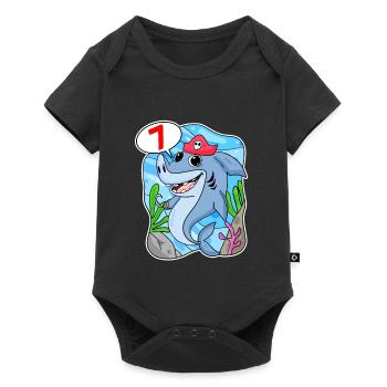 7 Jahre alt - 7. Geburtstag mit Tier Motiv - Baby Premium Kurzarmbody - Schwarz - Vorne