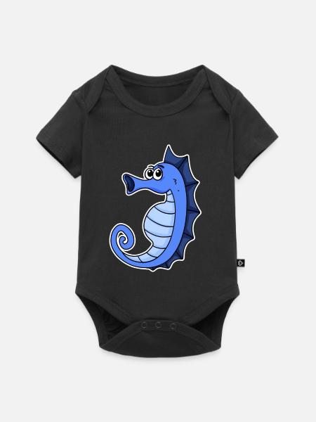 Seepferd Blau - Baby Premium Kurzarmbody - Schwarz