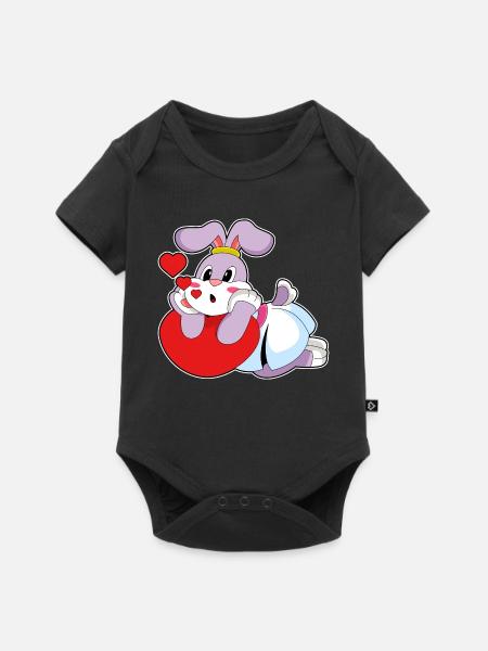 Hase Braut Herz Hochzeit - Baby Premium Kurzarmbody - Schwarz